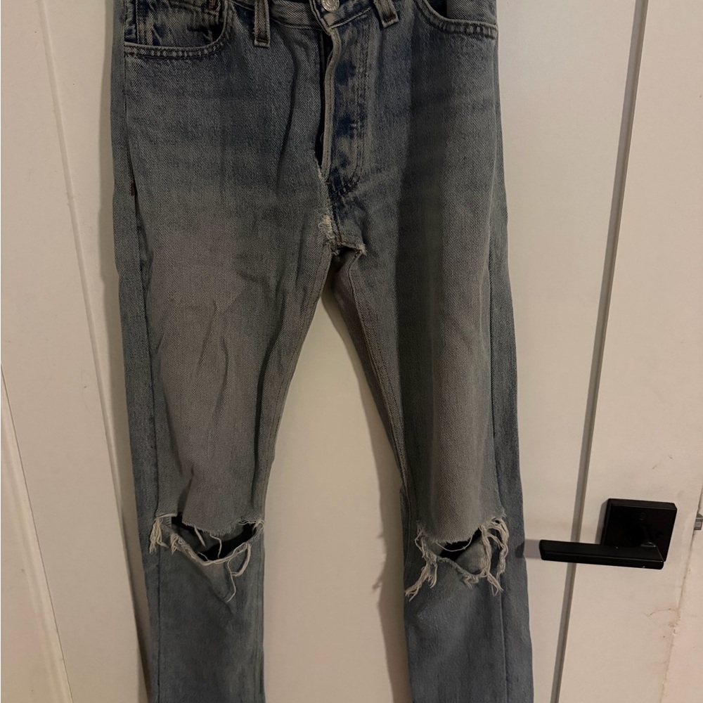 Re/Done Women's Distressed Gray Skinny Jeans
